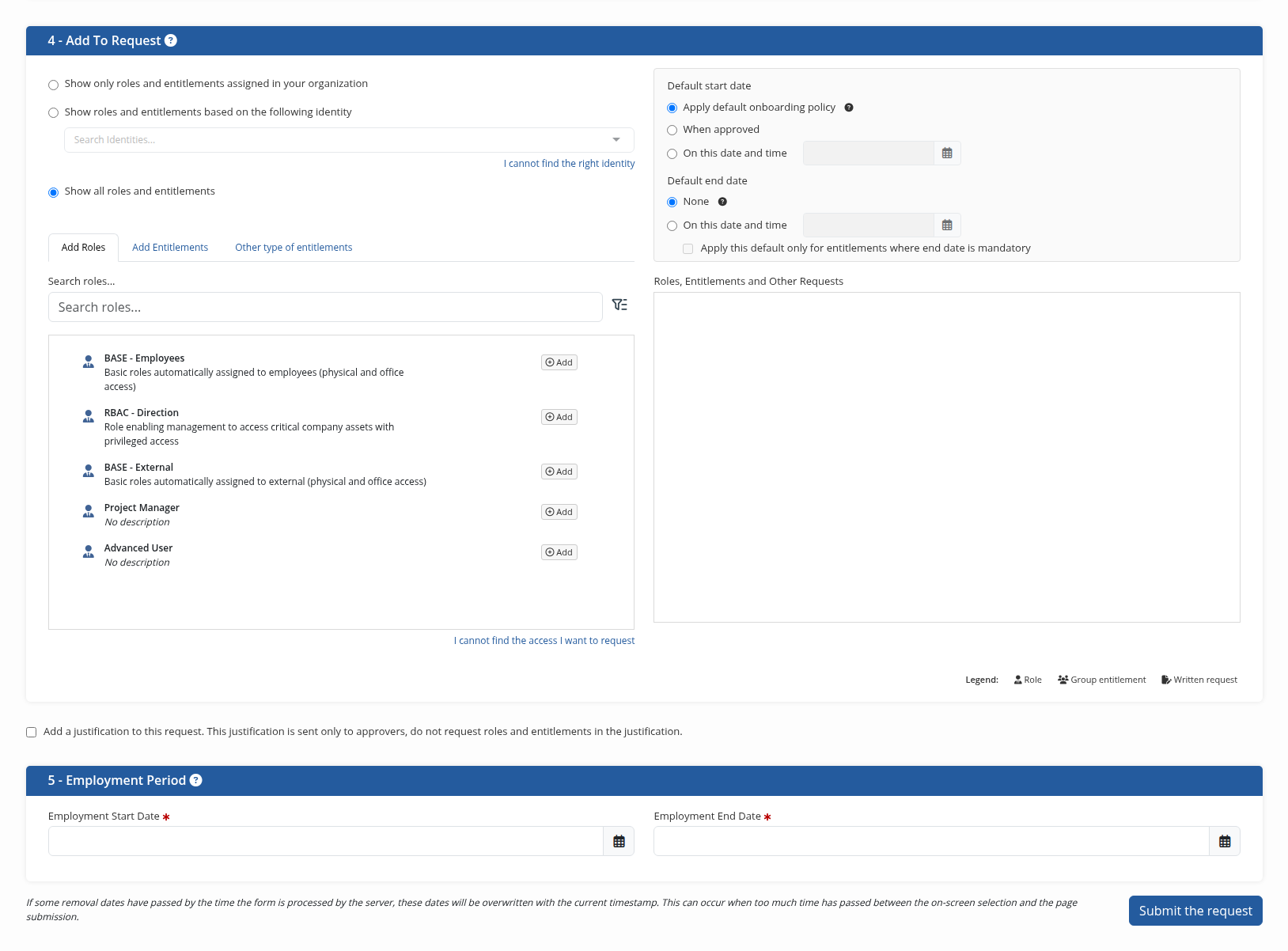 The onboarding request form
