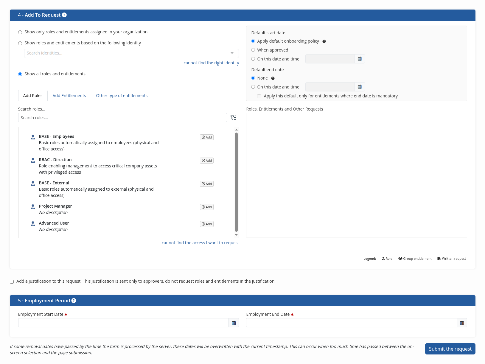 The onboarding request form