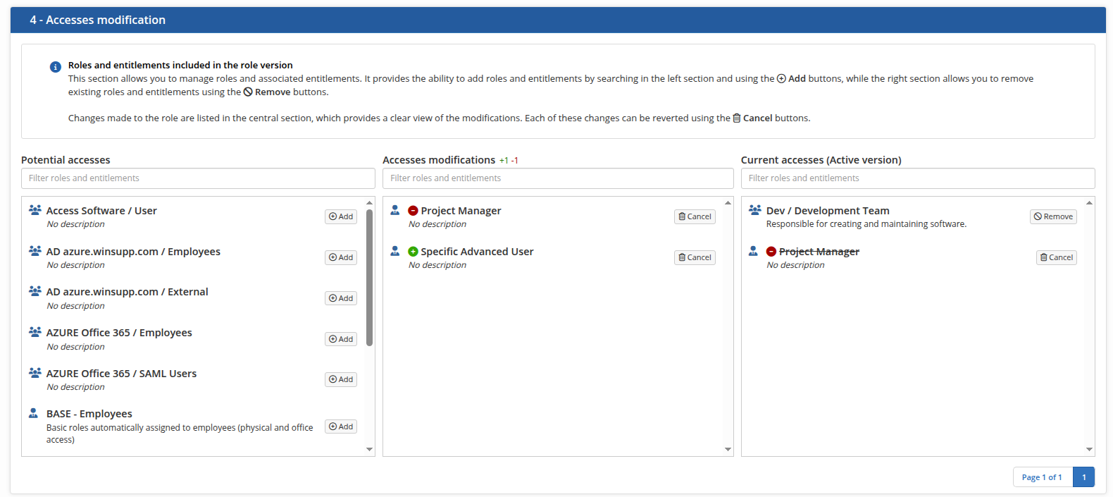 The section for accesses