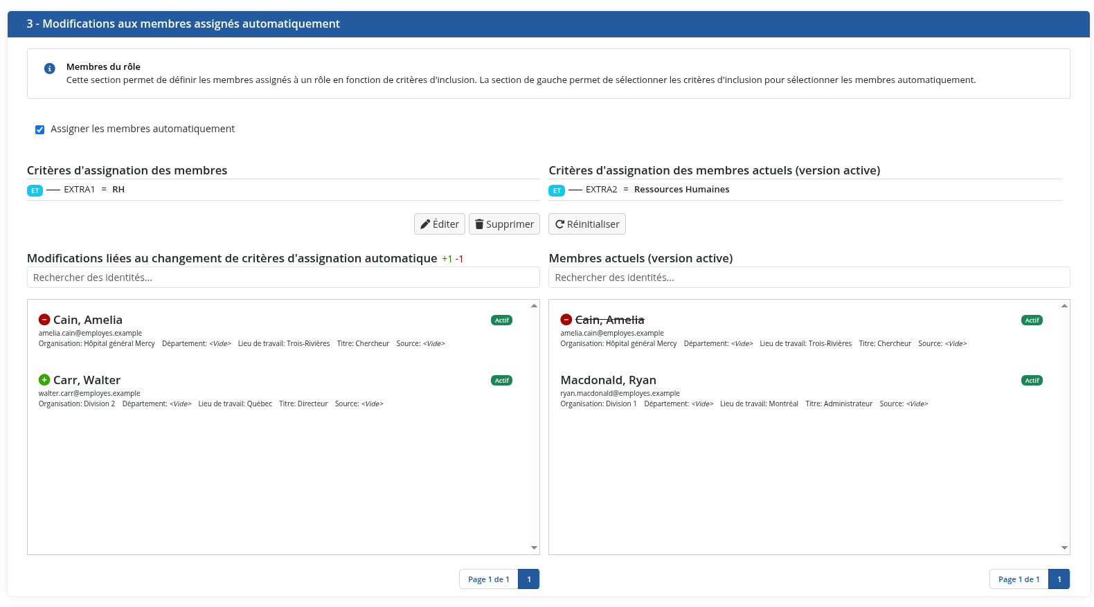 La section pour les membres automatiques