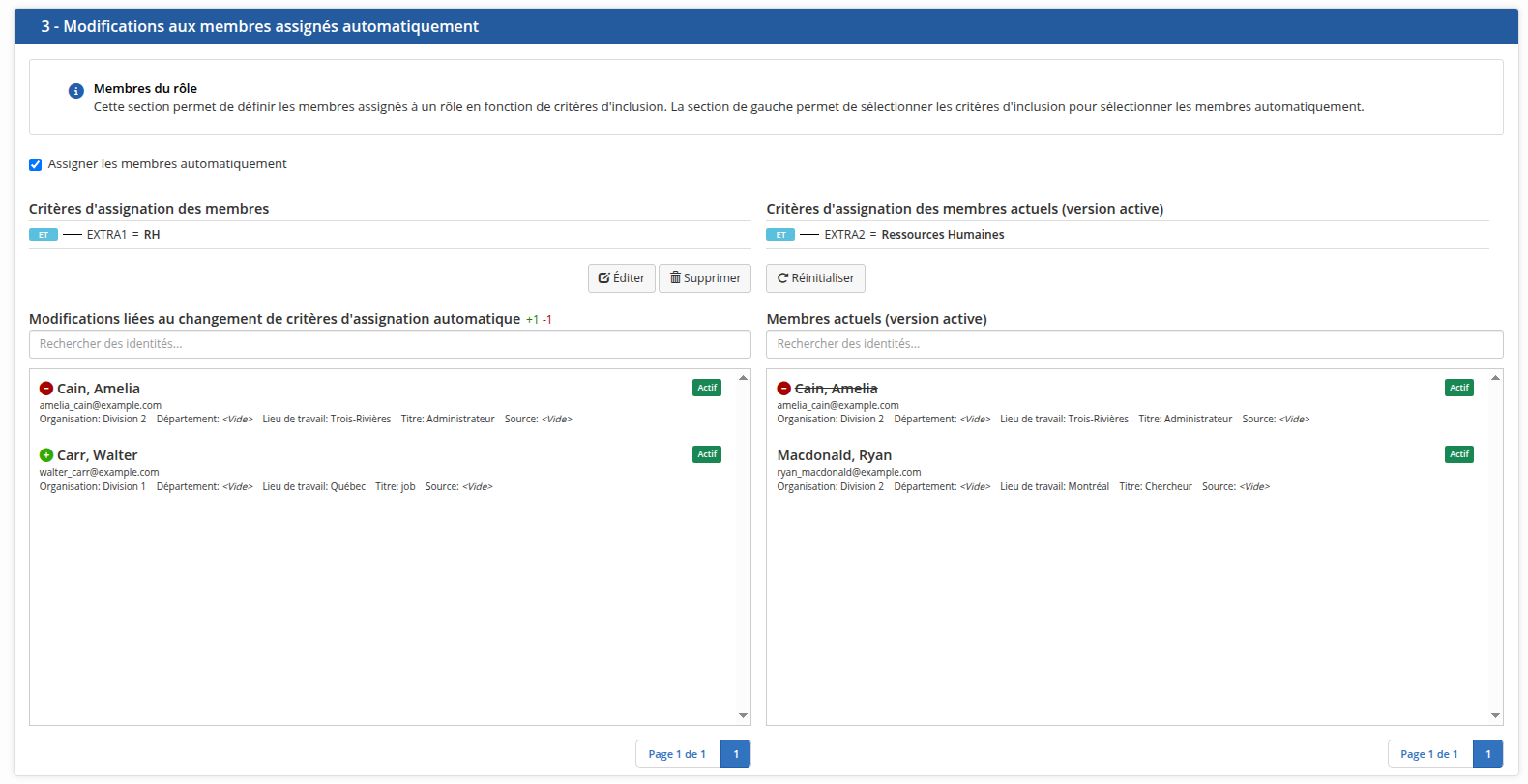 La section pour les membres automatiques