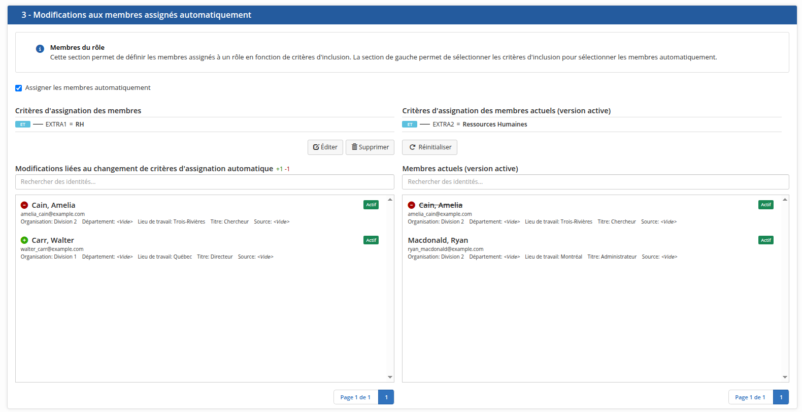 La section pour les membres automatiques