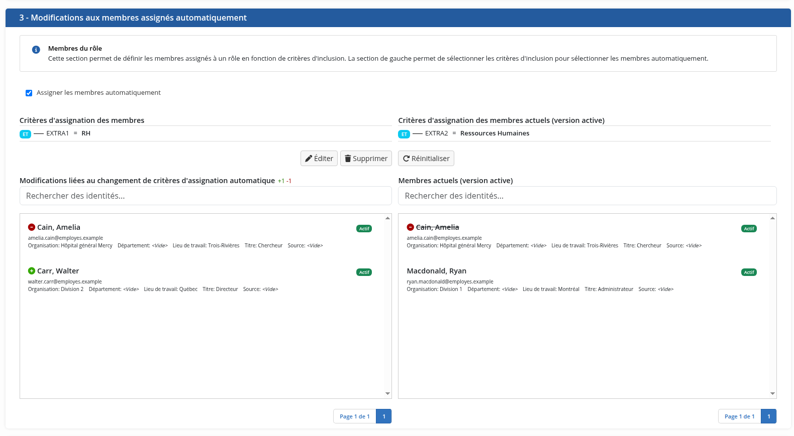 La section pour les membres automatiques