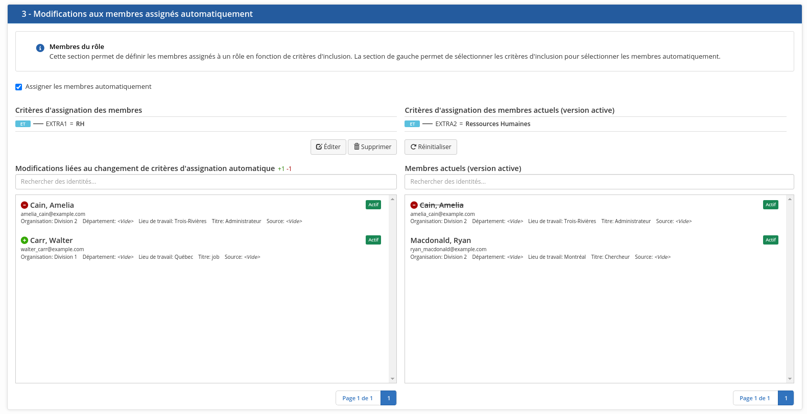 La section pour les membres automatiques