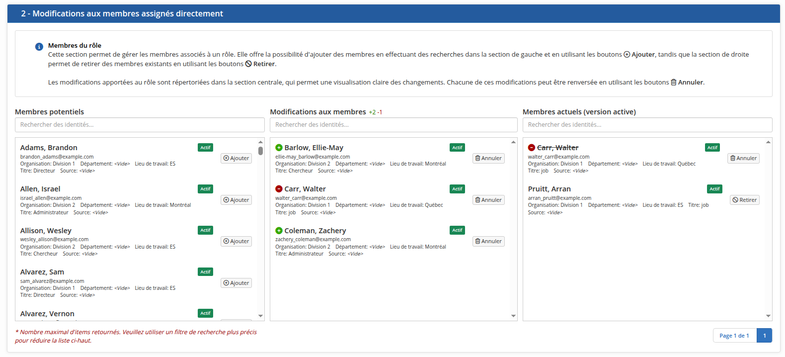 La section pour les membres directs