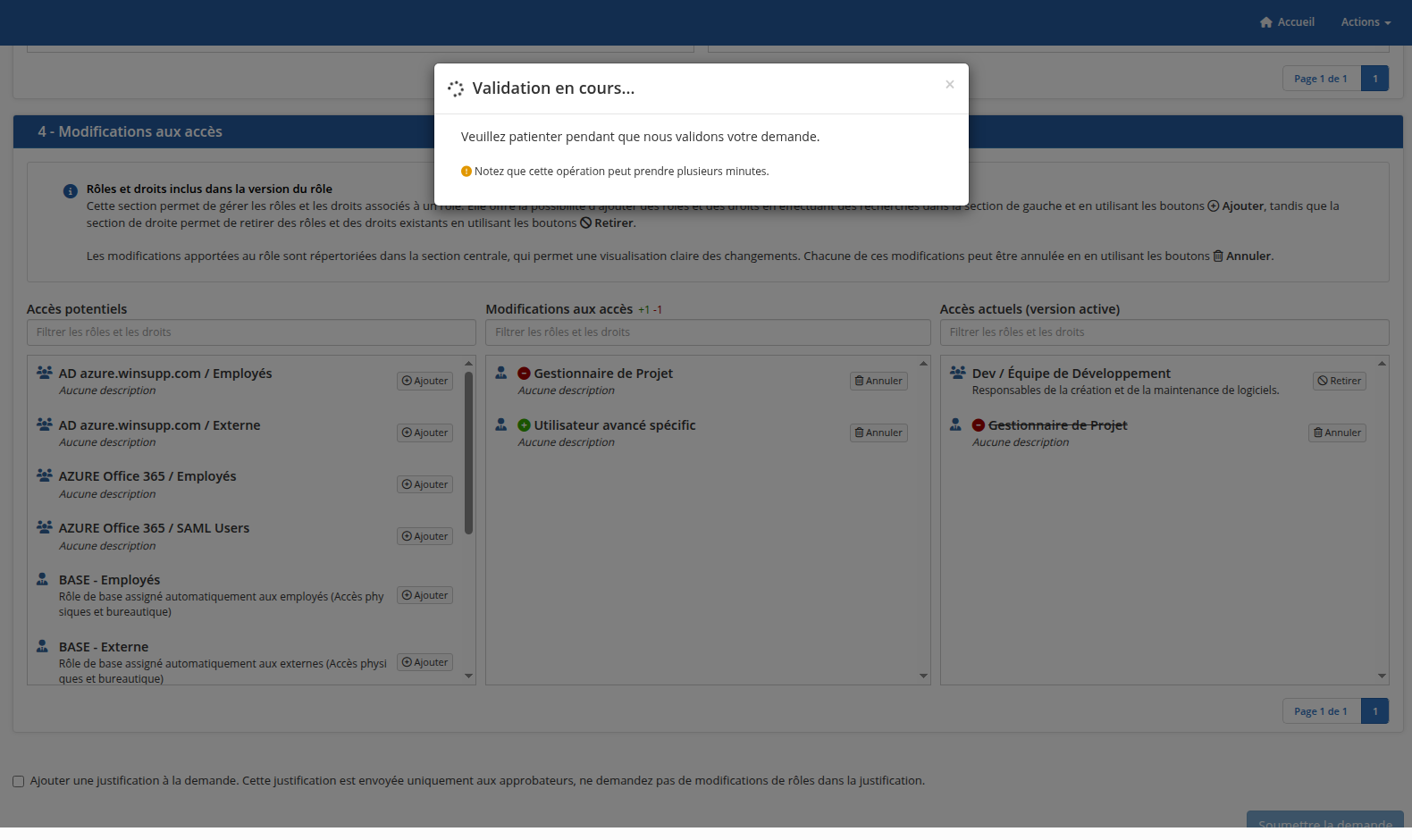 Soumission de la demande de modification