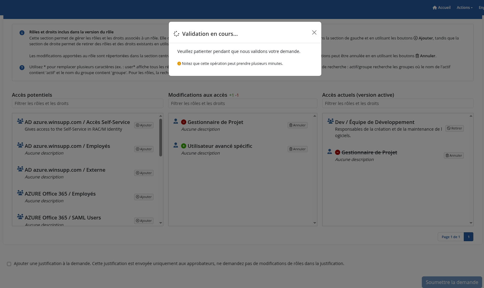 Soumission de la demande de modification