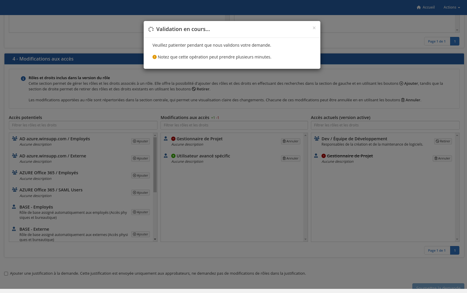 Soumission de la demande de modification