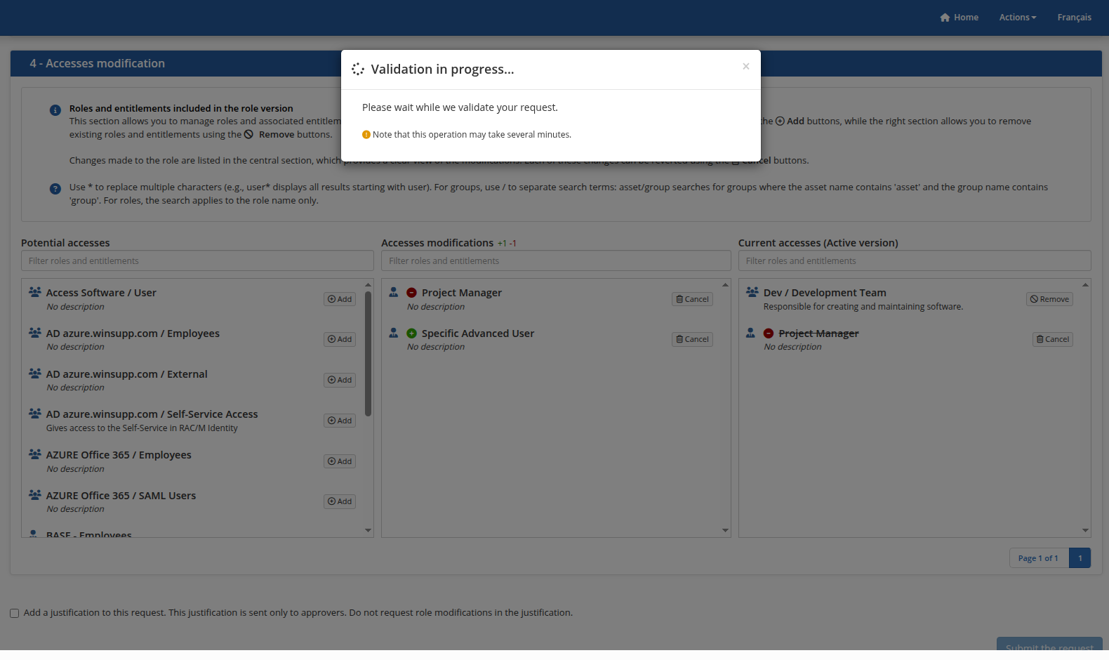 Submission of the modification request