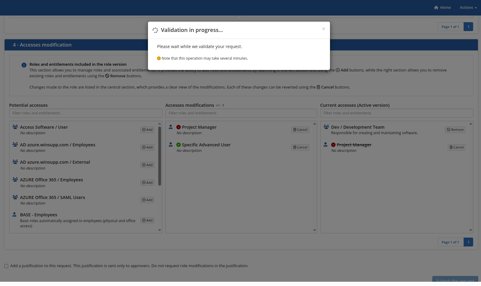Submission of the modification request