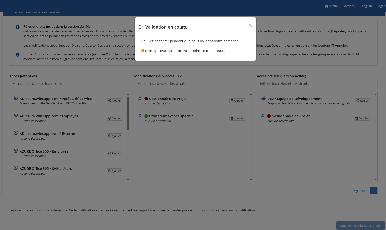Soumission de la demande de modification
