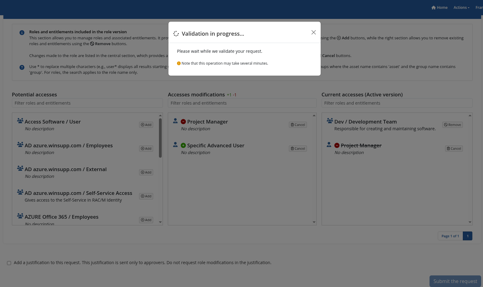 Submission of the modification request