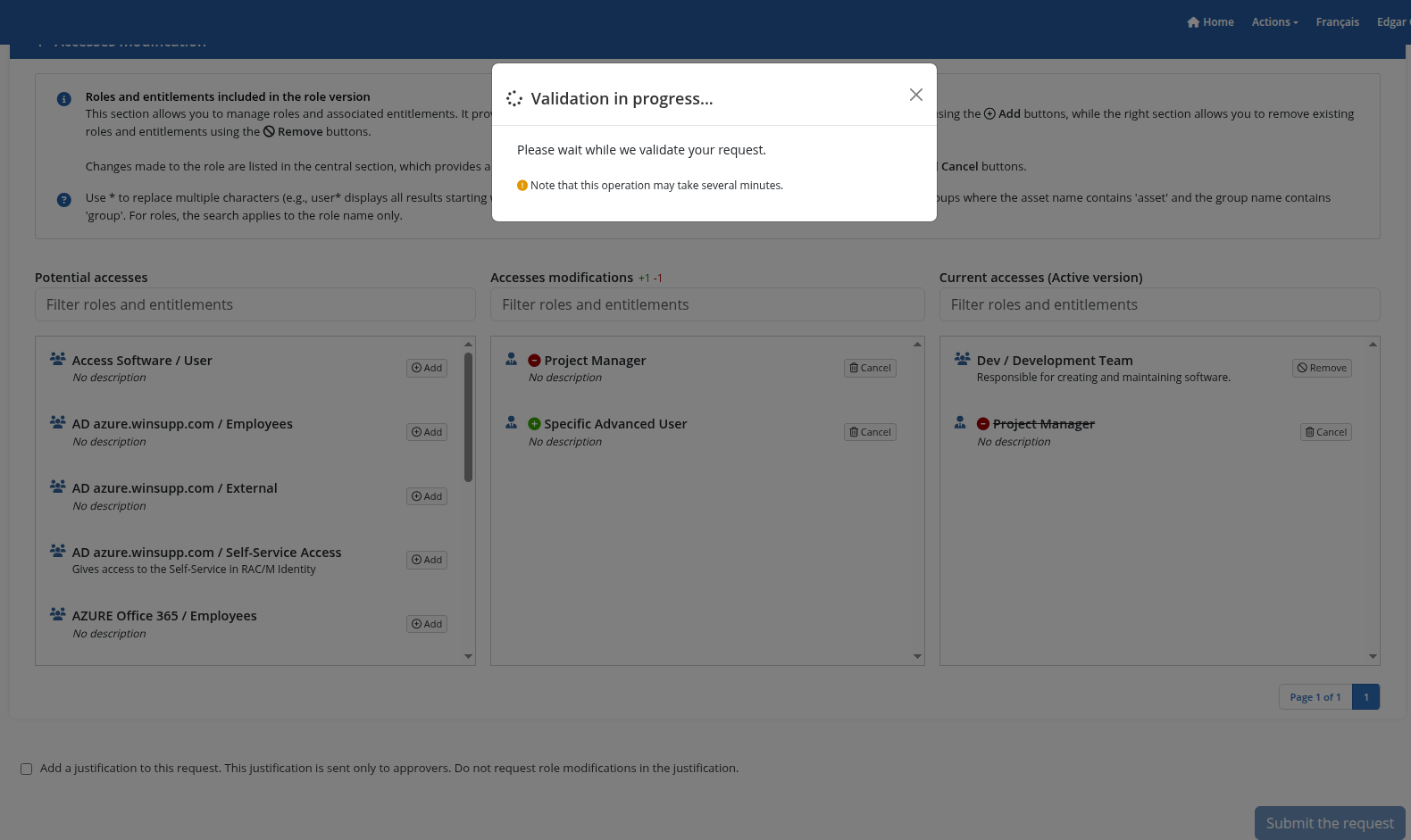 Submission of the modification request