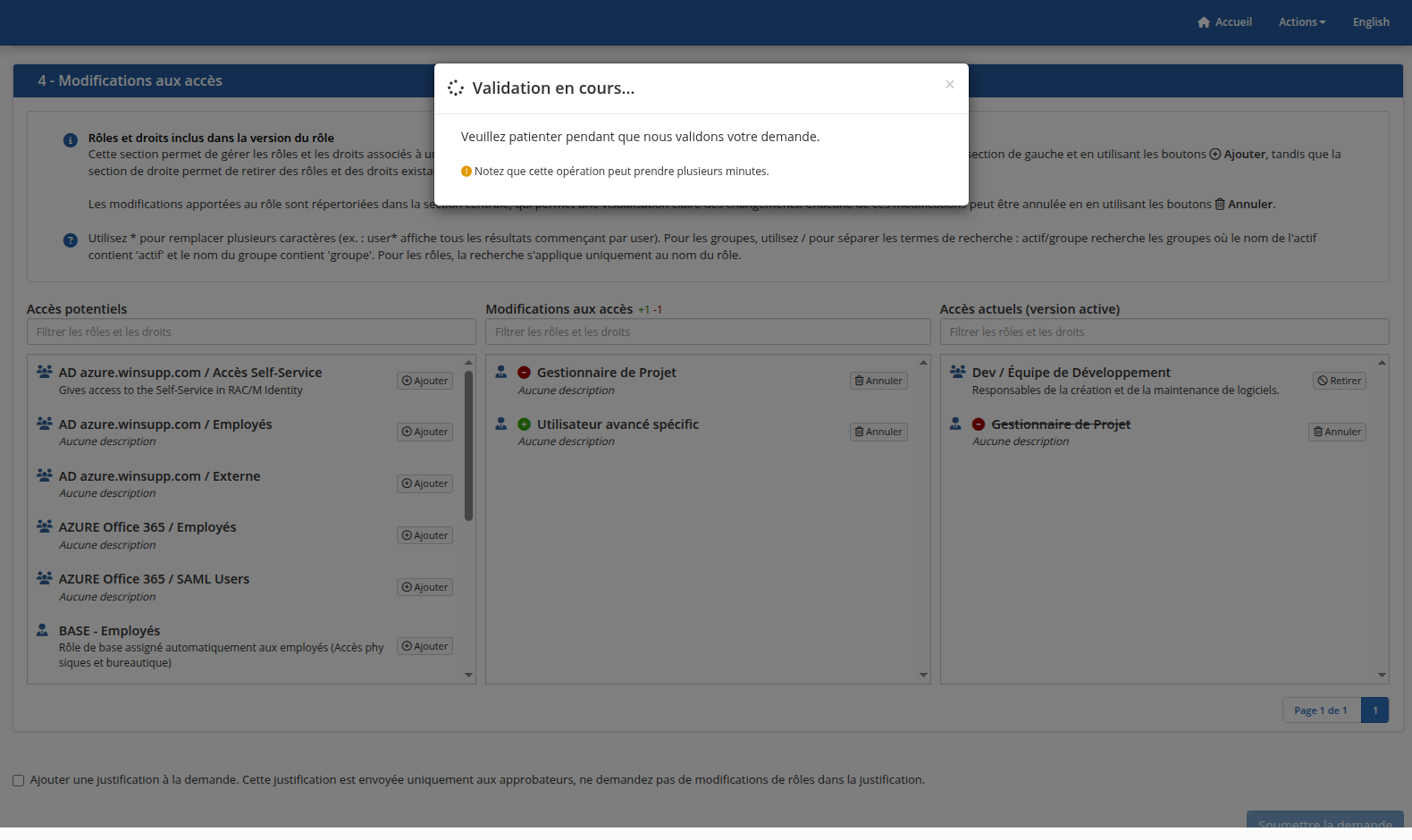 Soumission de la demande de modification