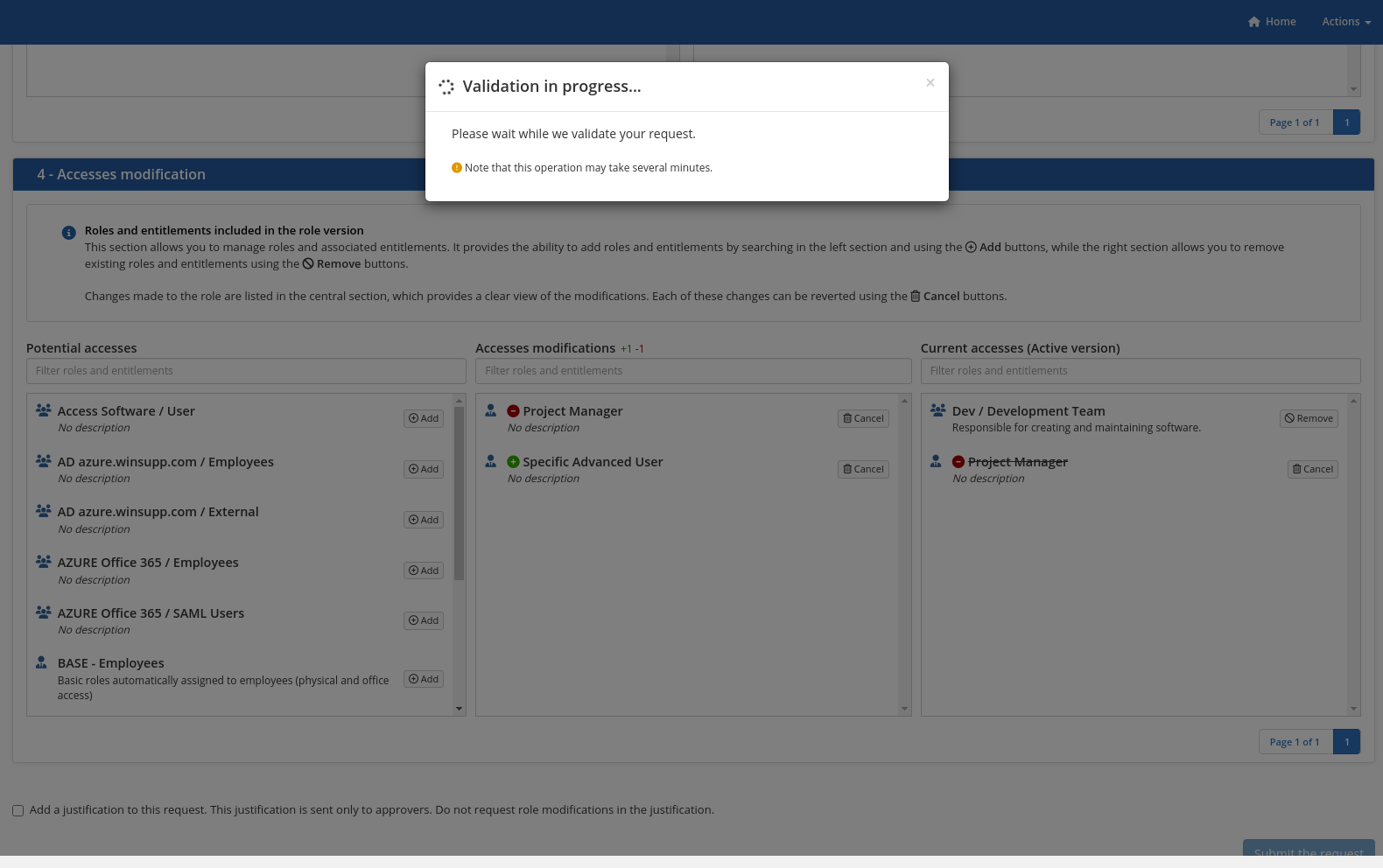 Submission of the modification request