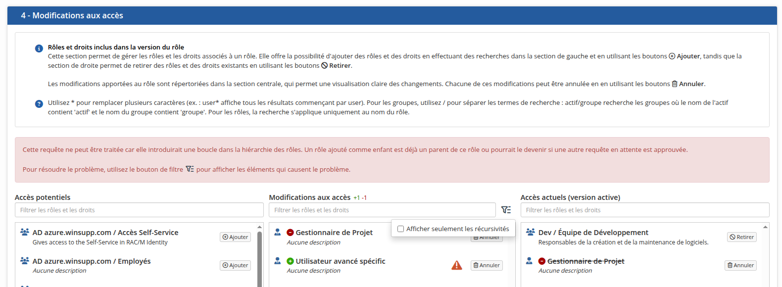 Problématique dans la hiérarchie des rôles