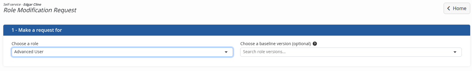 The section to select the role to modify