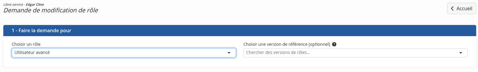La section pour sélectionner le rôle à modifier