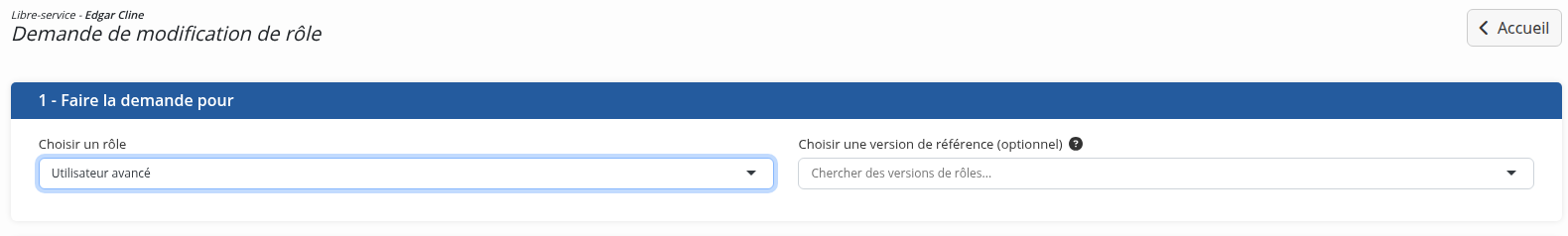 La section pour sélectionner le rôle à modifier