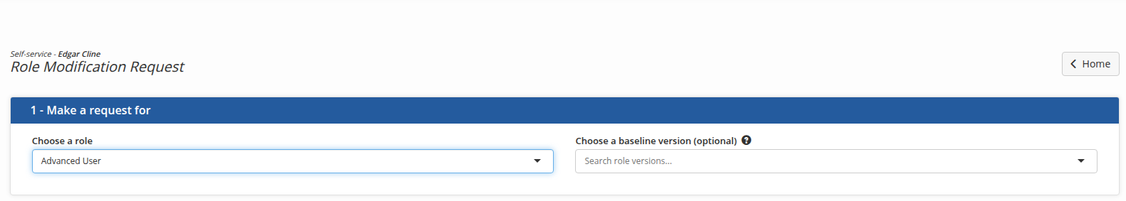 The section to select the role to modify