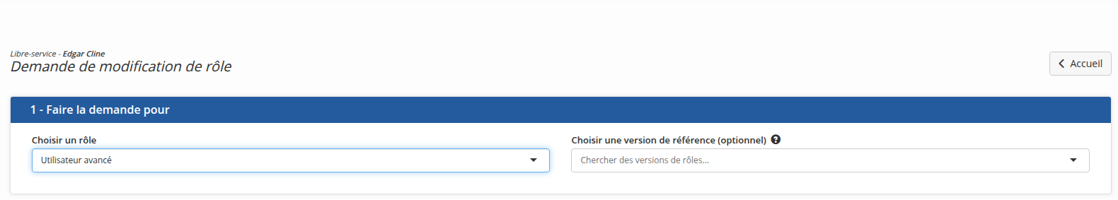 La section pour sélectionner le rôle à modifier