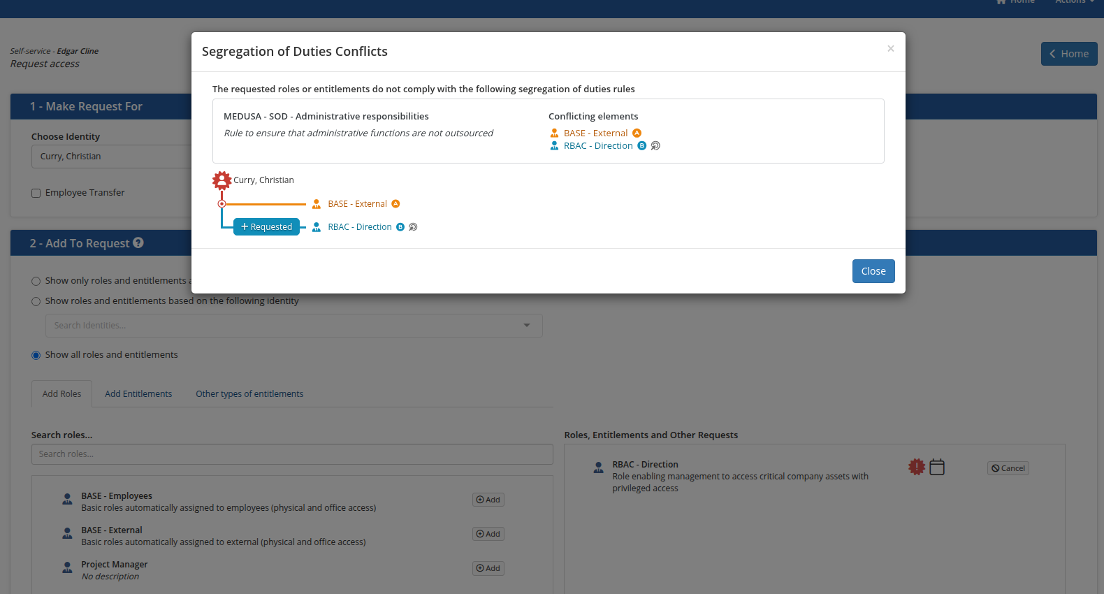 The details of an SOD rule violation