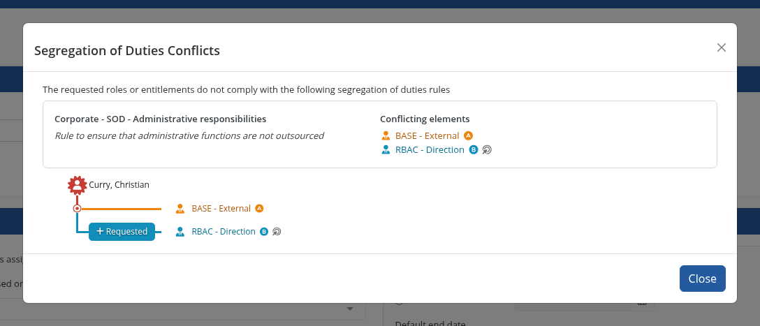 The details of an SOD rule violation