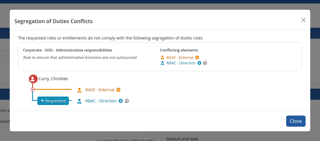 The details of an SOD rule violation