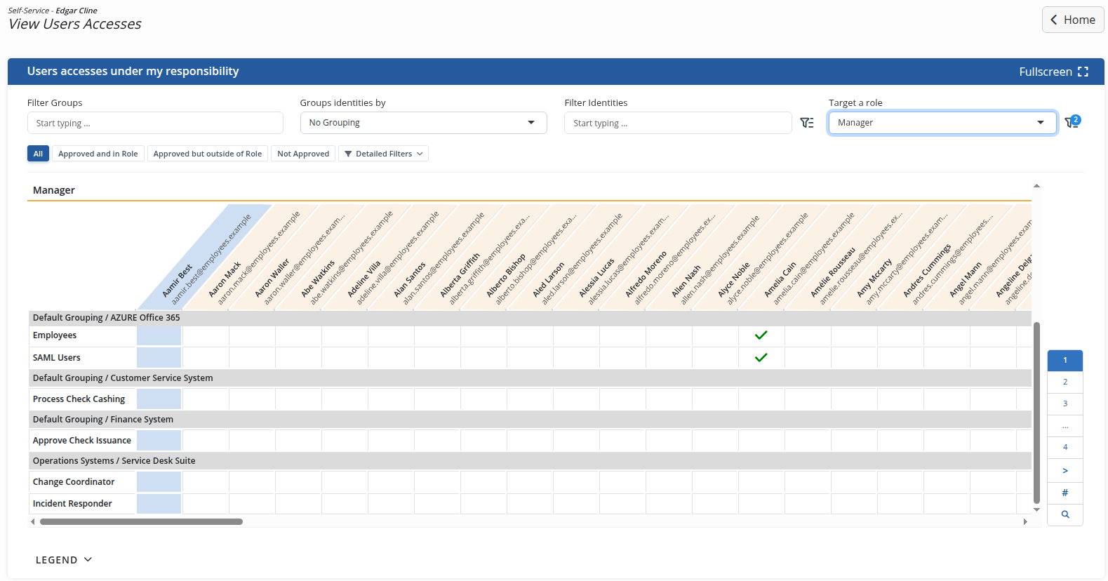 Matrix filtered with Target a role