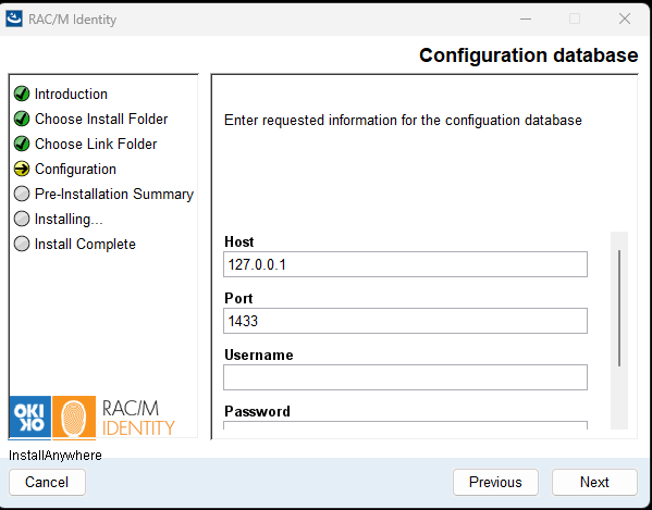 Configuration de la base de données de configuration
