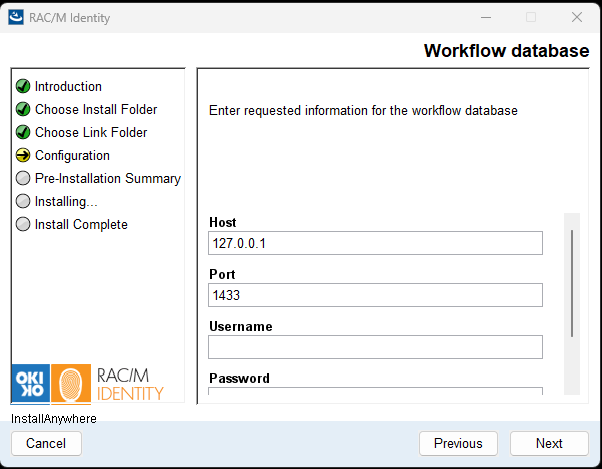 Configuration de la base de données de workflow
