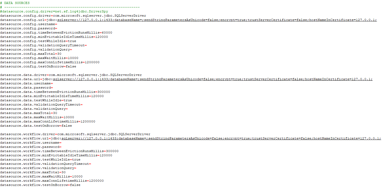 Chaînes de connexion à la base de données dans config.properties