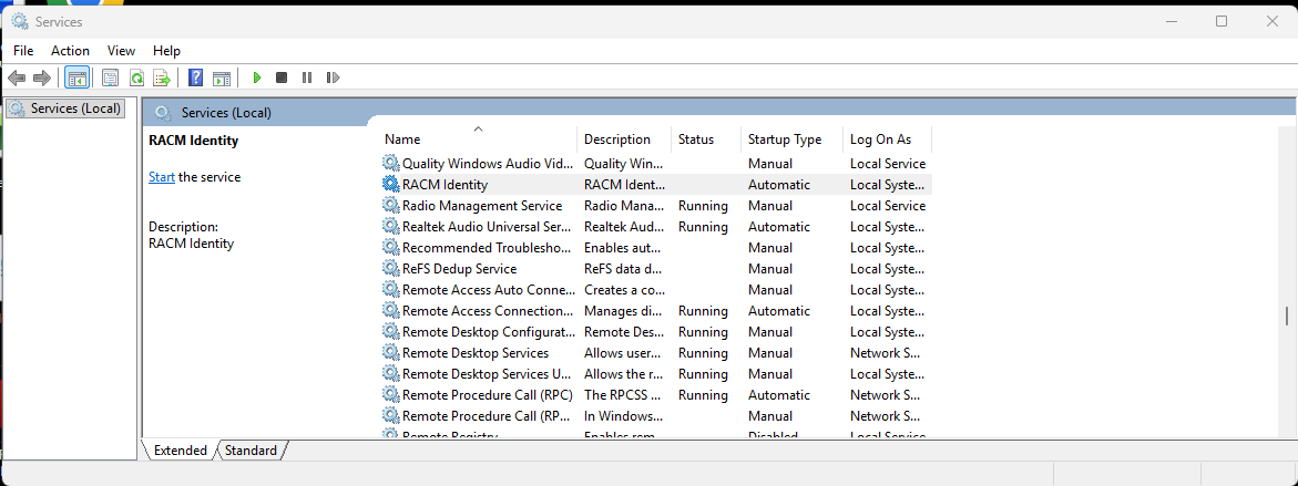 Service RAC/M Identity