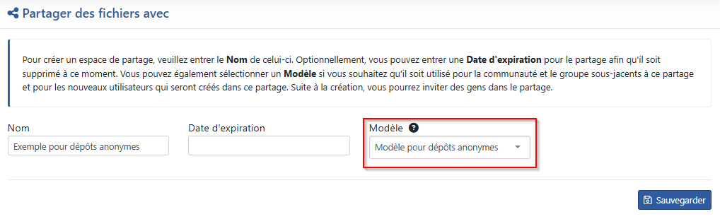 Création de l'espace de partage