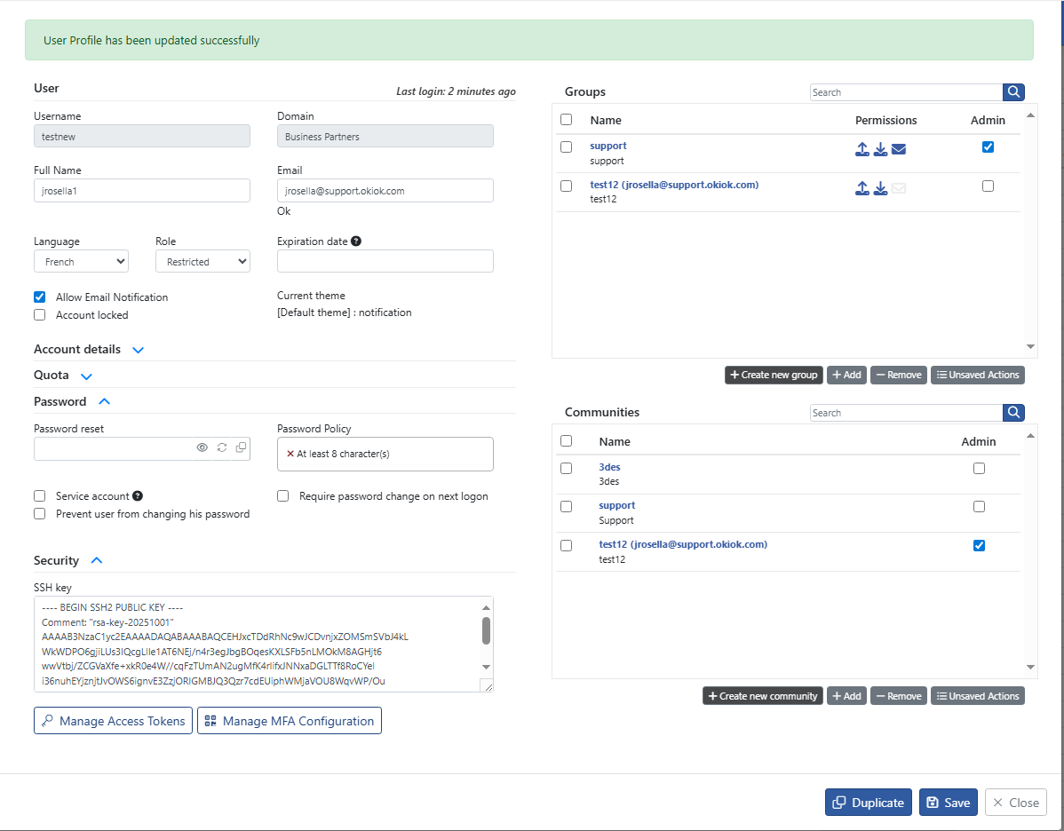 Configuration de la Clé SSH dans le Portail S-Filer