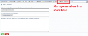 sfiler manage share members screenshot