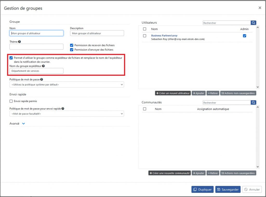 Configuration de l'identité d'un groupe