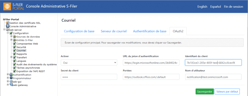 Configuration OAuth2 pour le protocole SMTP