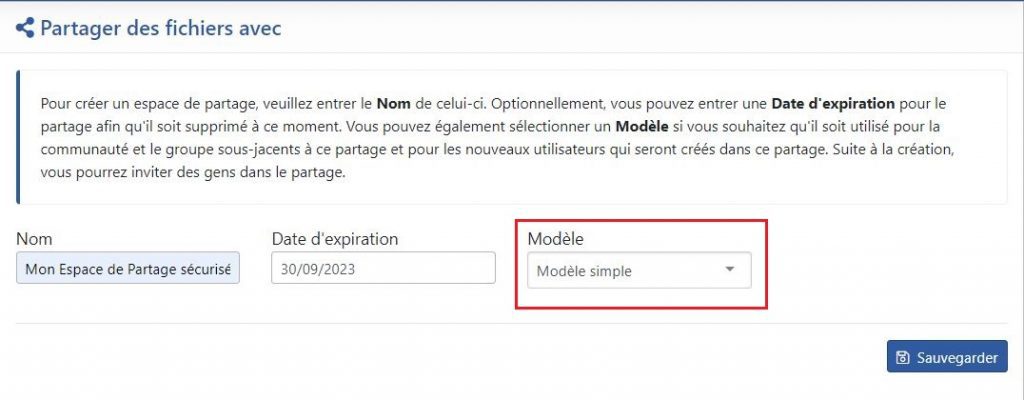 Utilisation des modèles avec les espaces de partage