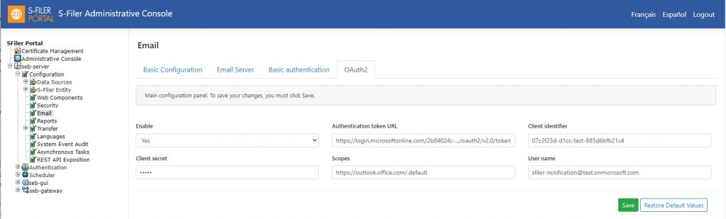 OAuth2 configuration for SMTP protocol