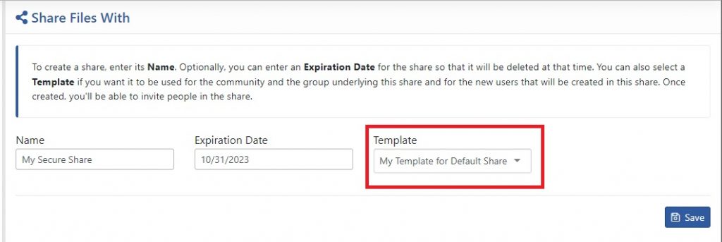 Using templates with shares